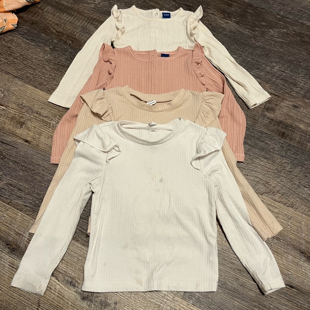Kids Ruffle Sleeve Long Sleeve Tops - Cream, Pink, Tan